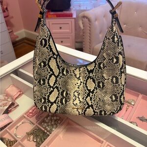 Snake Print Shoulder Bag in Black and Cream